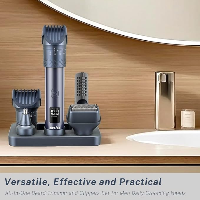 Beard Trimmer for Men, Electric Razors and Hair Clippers Set, Precision Dial Adjustable 20 Settings, All-in-One Shaving Kit for Mens Face Head Nose Body, IPX7 Waterproof Wet/Dry, USB-C Charge Dock