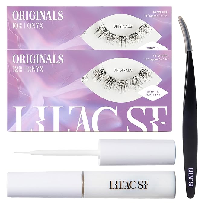 Lilac St - Originals Starter Kit - Includes Natural Faux Eyelash Clusters (10mm & 12mm), Clear Lash Glue, & Lash Applicator - Lightweight & Lifelike - Lasts 10 Days - Cruelty Free, Vegan - 20 Lashes