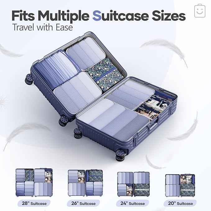 Veken 9/11 Set Compression Packing Cubes for Travel Essentials,Compressible Expandable Large Luggage Suitcase Organizer Bags for Clothing,Durable Space Saver Storage Bags(Dark Blue Floral)