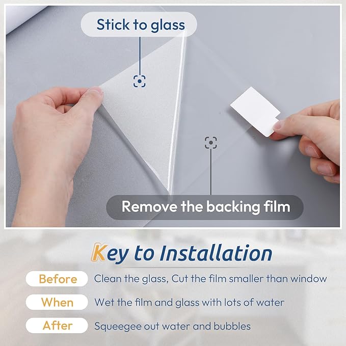 rabbitgoo Window Privacy Film, Frosted Glass Window Clings, Static Cling UV Heat Blocking Door Stickers for Home Bathroom, Removable Indoor Decal Coverings Day and Night, Pure, 11.8 x 157 Inches