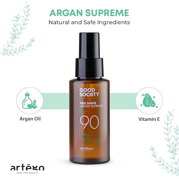 Artègo Good Society Free Shape Argan Supreme Serum (2.55 oz) – Hydrating Argan Hair Oil with Anti-Frizz, Heat Protectant for Soft, Shiny Hair