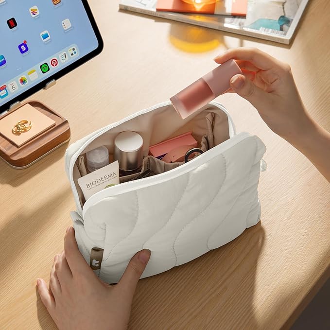 tomtoc Electronics Organizer Travel Case, Soft Puffy Organizer Bag Birthday Christmas Gifts Travel Essentials for Women Girls, Portable Accessory Tech Pouch Storage for Charger, Cord, Cable, Phone