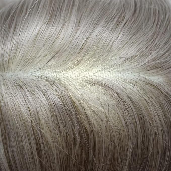 FACE MIRACLE Toupee for Men French Lace Hairpiece Human Hair Replacement System Skin PU Mens Toupee Hair Wigs for Man V-Looped Front Hair Prosthesis 6"X8" #60RY