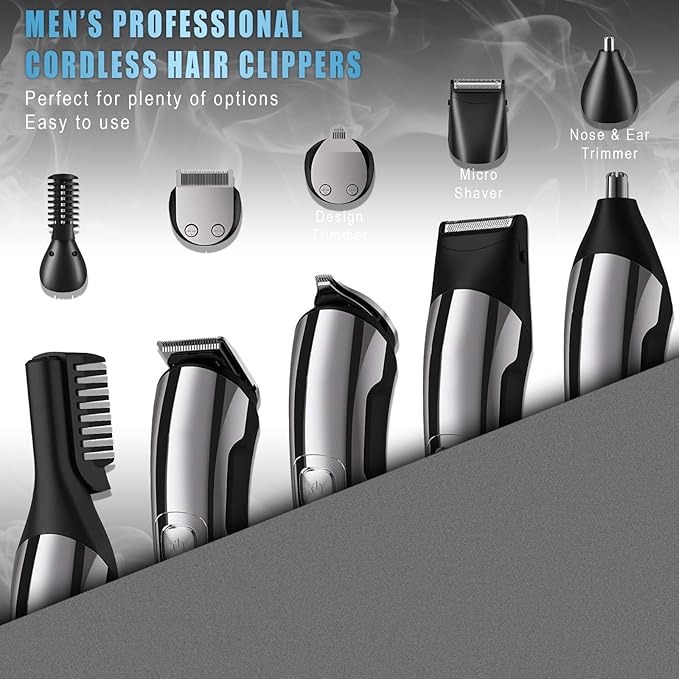 Trimmer for Men Features Waterproof Electric Razor for Your Needs Including Nose, Body, Face and Mustache, Cordless Hair Clippers Shavers for Men Grooming Kit, Silver Color