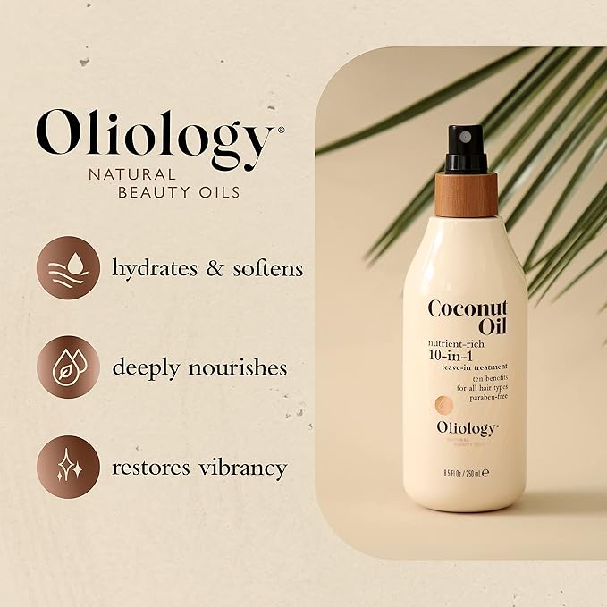 Oliology Coconut Oil 10-in-1 Multipurpose Spray - Leave in Treatment for All Hair Types | Detangles, Controls Frizz, Hydrates & Moisturizes | Made in USA, Cruelty Free & Paraben Free (8.5 oz)