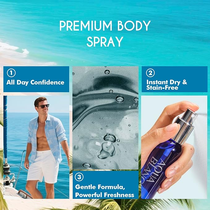 Mens Body Spray, Travel Size Body Spray For Men, long lasting, 3-Pack Set, each 2.1 Fl Oz, Notes of Lemon, Amber, Oud, Leather