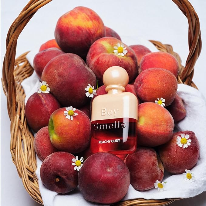 Boy Smells Peachy Oudy Eau de Parfum – Peach, Mimosa, Marigold and White Oud Scent – Fruity Woody Unisex Perfume – Everyday Body Fragrance – Signature Glass Spray Bottle – 50ml