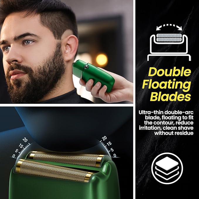 Electric Foil Shavers for Men, 3 Speed Electric Razor for Men, High Speed Dual Floating Blades, IPX7 Waterproof Wet & Dry, LED Display, USB Type C Charging, Foil Razor for Face/Beard/Head (Green)