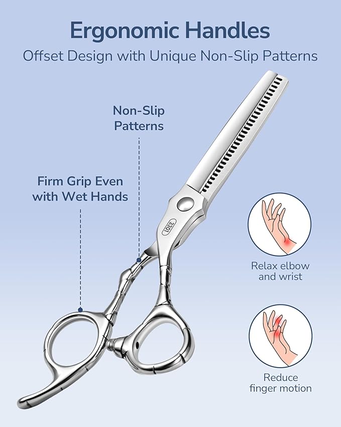 ULG Professional Hair Thinning Scissors 7" Japanese Stainless Steel Hand-Honed Salon Barber Scissors for Stylist & Home Use, Texturizing Shears for Men & Women, Ergonomic Design with Patterned Handles