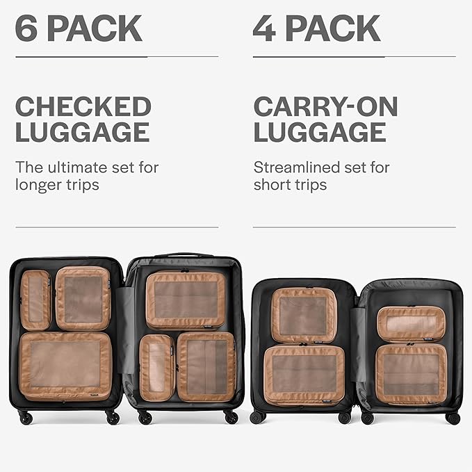 Aerotrunk Compression Packing Cubes for Travel - Luggage Organizer Bags - Double Zipper Packing Cubes for Suitcases (4-Pack, Mocha)