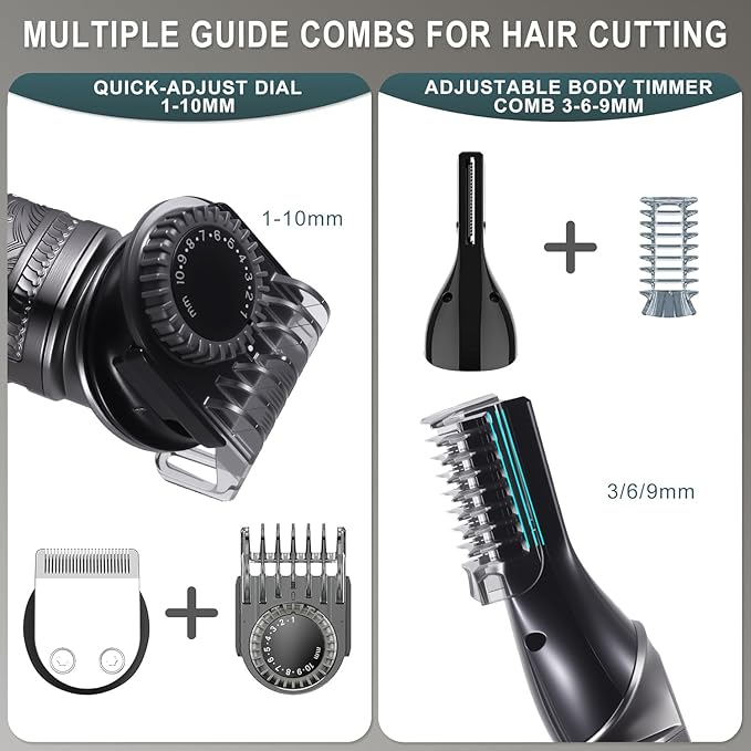 Hatteker 8-in-1 Multi-Functional Grooming Kit for Men Beard Trimmer for Men Hair Clipper Precision TrimmerNose Ear Trimmer Body Groomer Zero-Gap T-Blade, IPX7 Waterproof Cordless Trimmer Set