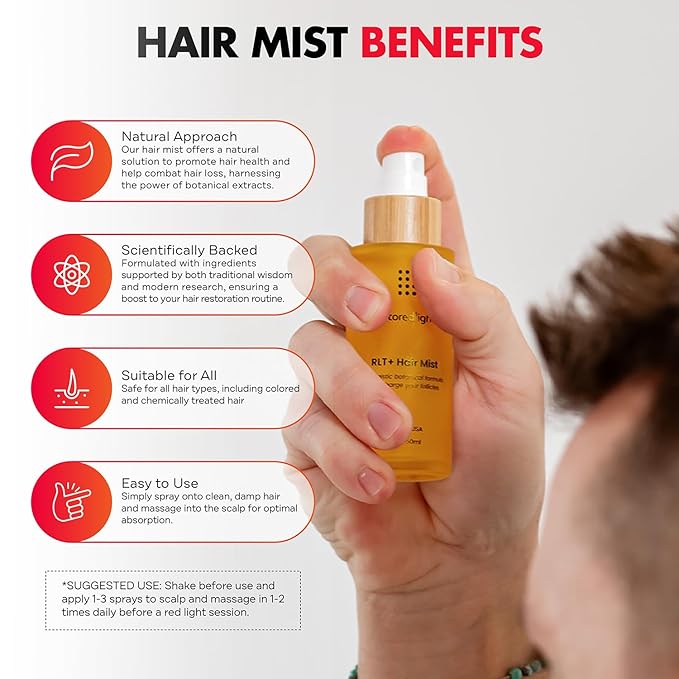 Mito Red Light RLT+ Hair Mist: Red Light Therapy Spray for Hair - Red Light Hair Therapy Mist - Boosts Hair Health with Natural Ingredients - All Hair Types - 1.7 fl oz