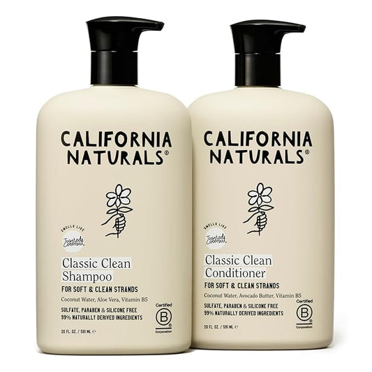 California Naturals Coconut Shampoo & Conditioner, Natural, Vegan, Cruelty, Silicone, Paraben, and Sulfate Free Shampoo, All Hair Types, 20 Fl Oz (Pack of 2), Classic Clean Coconut