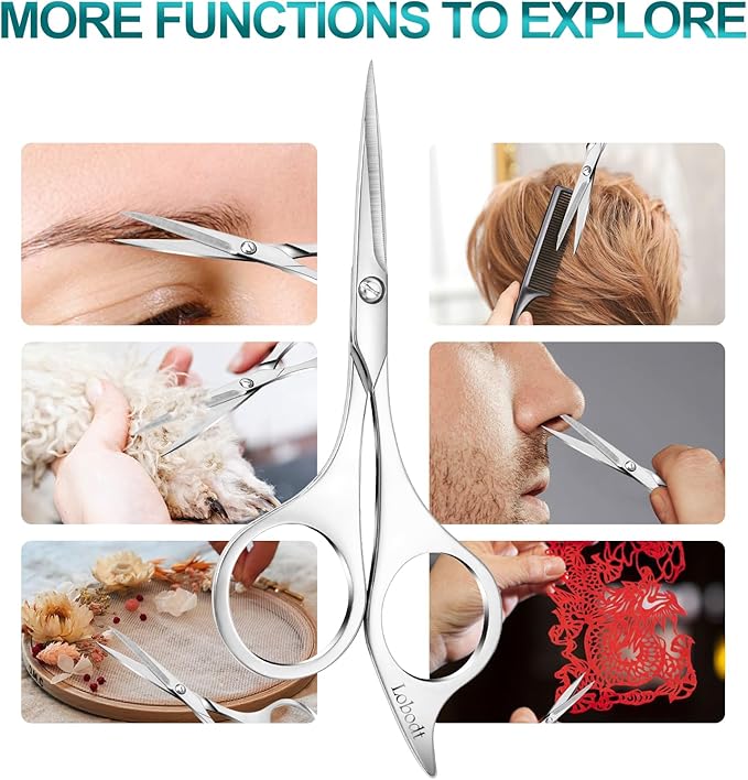 Professional beard scissors, 4.9-inch (silver) small pointed stainless steel hairdressing scissors, Moustache Trimming，suitable for personal care and beauty of both men and women