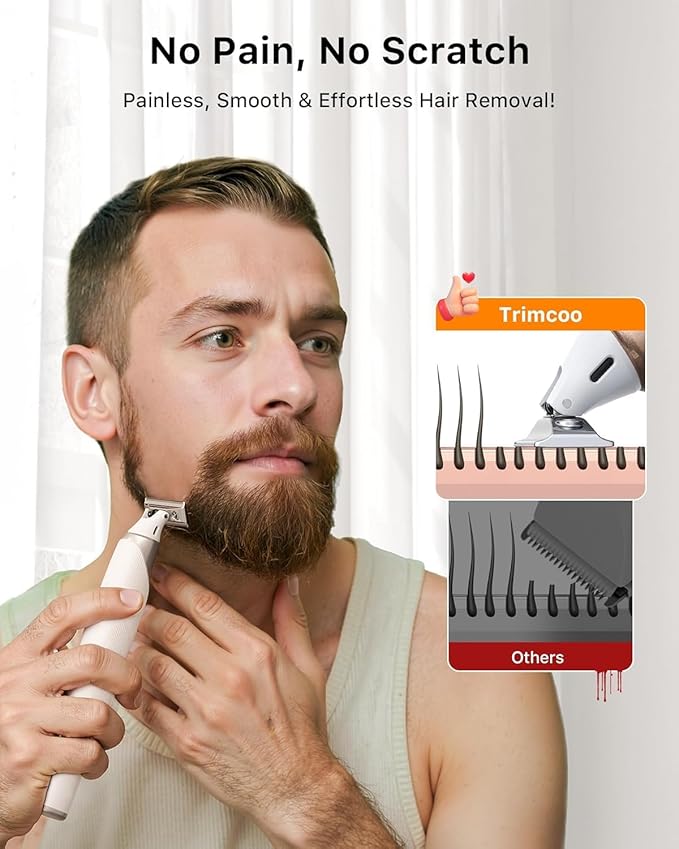 Electric Groin & Body Hair Trimmer - Painless Beard Razor for Men, All-in-One Body Groomer, Waterproof Wet/Dry Men's Ball Shaver with Magnetic Head, USB-C Charging, Easy Claen, White(Lite)