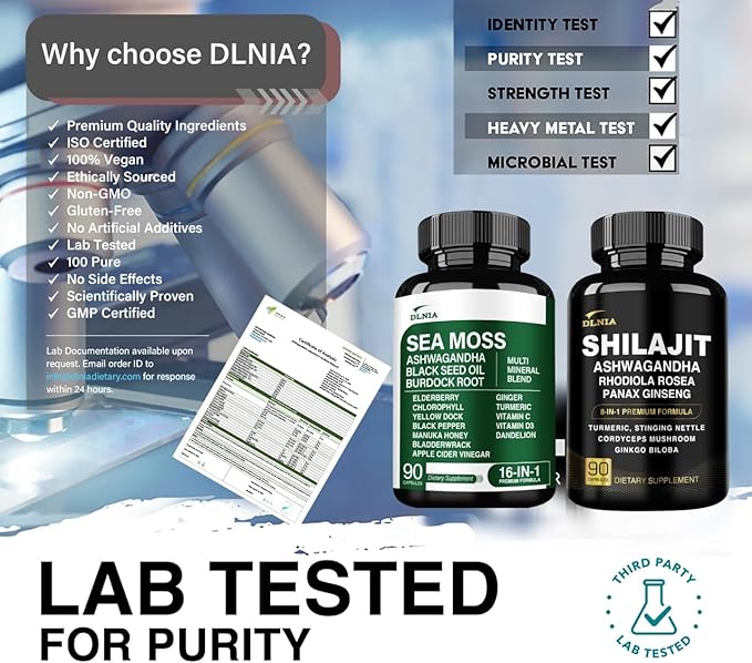 Shilajit 9000mg, Sea Moss 17500mg, Ginger & Black Seed Oil 4000mg, Ashwagandha 5000mg, Rhodiola Rosea, 1000mg Panax Ginseng 1500mg, All in 1 Supplement - Sea Moss & Shilajit Vitality Bundle