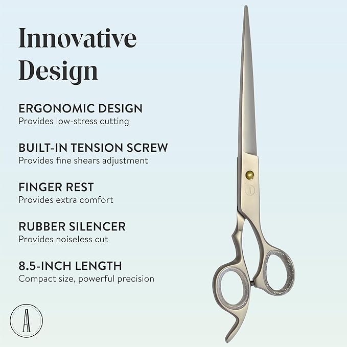 ANDUSTRIAL - Professional Hair Cutting And Thinning Pet Grooming Scissors/Shears For Cats, Dogs - Premium High Carbon Steel Quality - Smooth And Sharp - 8.5 Inch, Silver
