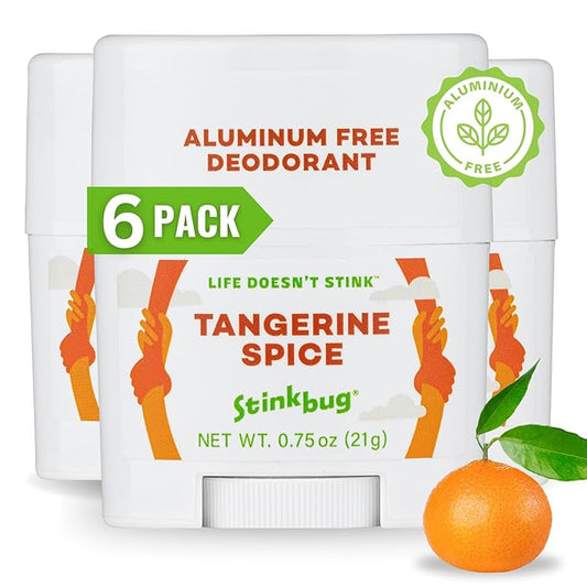 Stinkbug Naturals Organic Aluminum Free Travel Size Deodorant Stick with Tangerine Spice, Coconut Oil, Paraben Free, Sensitive Skin Deodorant, 0.75 Ounce Pack of 6