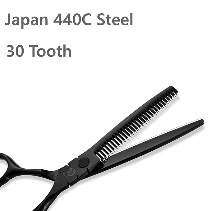 Purple Dragon Professional Japan 440C Hair Salon Cutting Shear and Barber Thinning Scissor Hairdressing Shear Set with Bag (Black, 6 Inch)