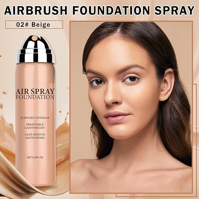 Air Brush Makeup Foundation,Flawless Airbrush Foundation for Older Women,Teenagers,Middle-aged and Mature Skin,Lightweight Moisturizing,Buildable Coverage for Smooth Radiant Skin (02 Beige)