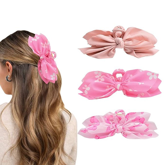 Bow Claw Clips Bow Hair Clips Pink 3PCS Big Hair Bows for Women Butterfly Styling Large Hair Clips for Thick Hair for Girls Hair Accessories for Women