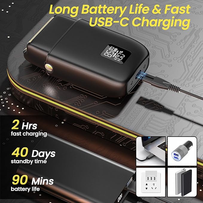 Electric Foil Shavers for Men, 3 Speed Electric Razor for Men, High Speed Dual Floating Blades, IPX7 Waterproof Wet & Dry, LED Display, USB Type C Charging, Foil Razor for Face/Beard/Head (Black)