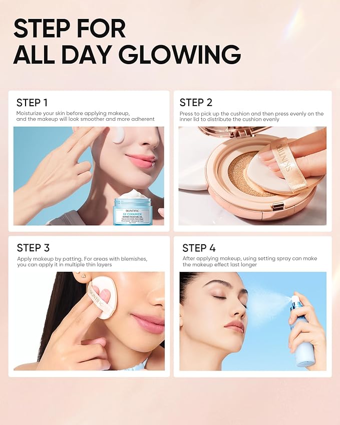 Full Coverage Cushion Foundation, Weightless, Skin Fit, Satin Glow Finish, Oil-Control Waterproof Foundation, Sweatproof Flawless BB Cream CC Korean Makeup,Tattoo Cover Up, Buildable(#10C Shell)