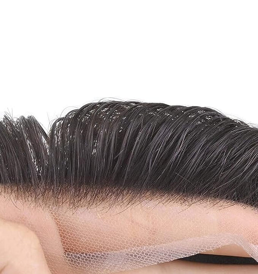 Lordhair Toupee for Men European human hair Full French Lace Hairpieces，Base Size 7x9 inch Hair Replacement System for Men Natural Hairline Human Hair Wig Medium Bark Brown #4