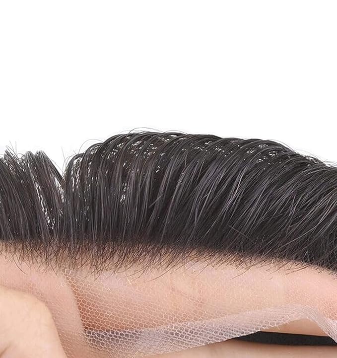 Lordhair Toupee for Men European human hair Full French Lace Hairpieces，Base Size 7x9 inch Hair Replacement System for Men Natural Hairline Human Hair Wig Dark Brown #2