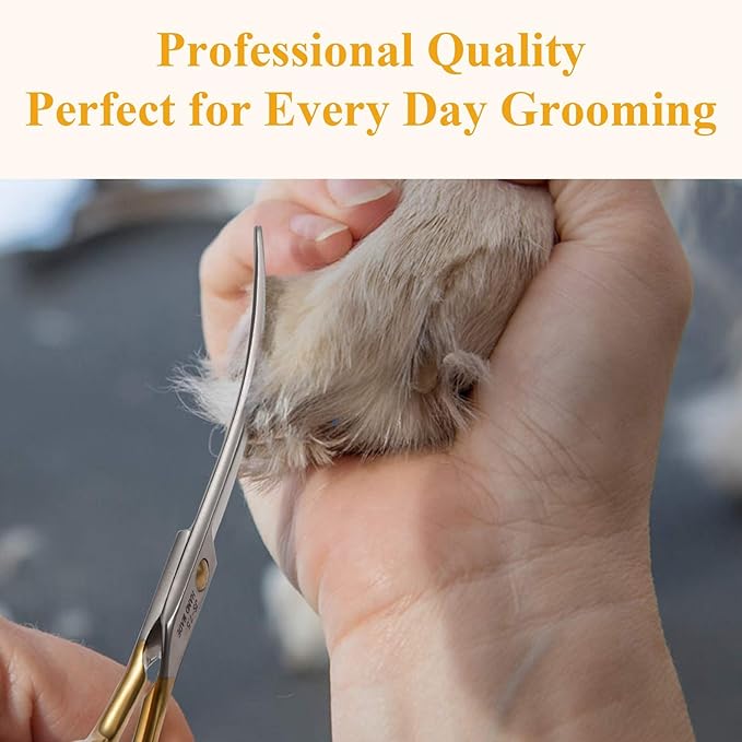 JASON 7.5" Curved Dog Grooming Scissors, Cats Grooming Shears Pets Trimming Kit for Right Handed Groomers, Sharp, Comfortable Shear