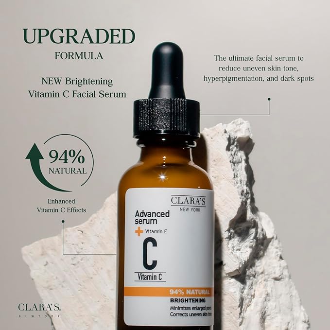 CLARA'S NEW YORK | Vitamin C Facial Serum | with Hyaluronic Acid, Ascorbic Acid, Niacinamide, Probiotics | Reduce Dark Spot, Acne, Scars |Brightening, Antioxidant, Minimize pores |30ml | Made In USA