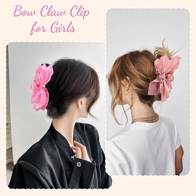 Bow Claw Clips Bow Hair Clips Pink 3PCS Big Hair Bows for Women Butterfly Styling Large Hair Clips for Thick Hair for Girls Hair Accessories for Women