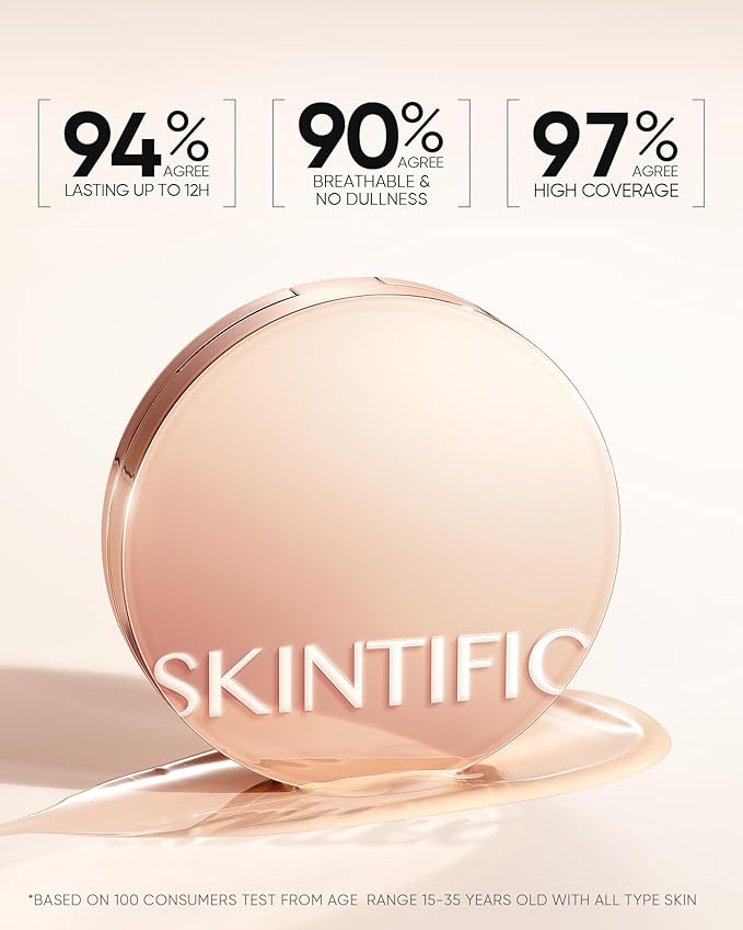 Full Coverage Cushion Foundation, Weightless, Skin Fit, Satin Glow Finish, Oil-Control Waterproof Foundation, Sweatproof Flawless BB Cream CC Korean Makeup,Tattoo Cover Up, Buildable(#45W Chestnut)