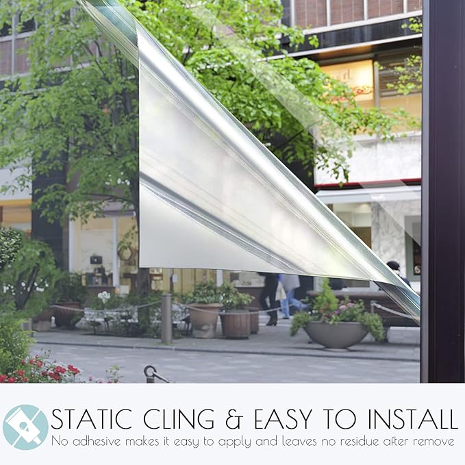 HIDBEA One Way Mirror Window Film, Daytime Privacy Sun Blocking Reflective Window Film Static Cling Heat Control Window Tinting Film for Home and Office, Brown Silver, 35.4 x 78.7 Inch