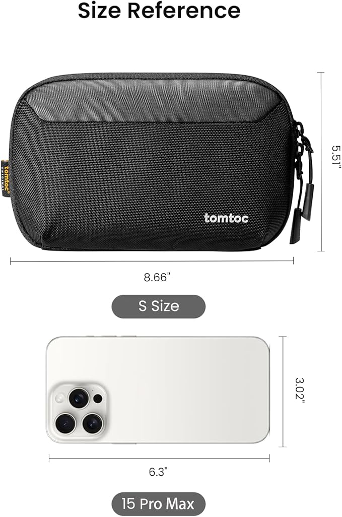 tomtoc Travel Cable Organizer Pouch, Electronics Accessories Organizer Portable Waterproof Double Accessories Carry Case for Cord, Charger, Cables, USB Drive, Black