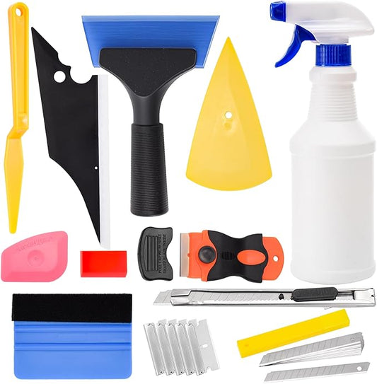TOPZEA 25 PCS Car Window Tint Application Tools Kit, Easy-to-Use Vehicle Window Tinting Tools Glass Protective Film Installation Kits Includes 17oz Spray Bottle, Vinyl Wrap Squeegees, Knifes for Home