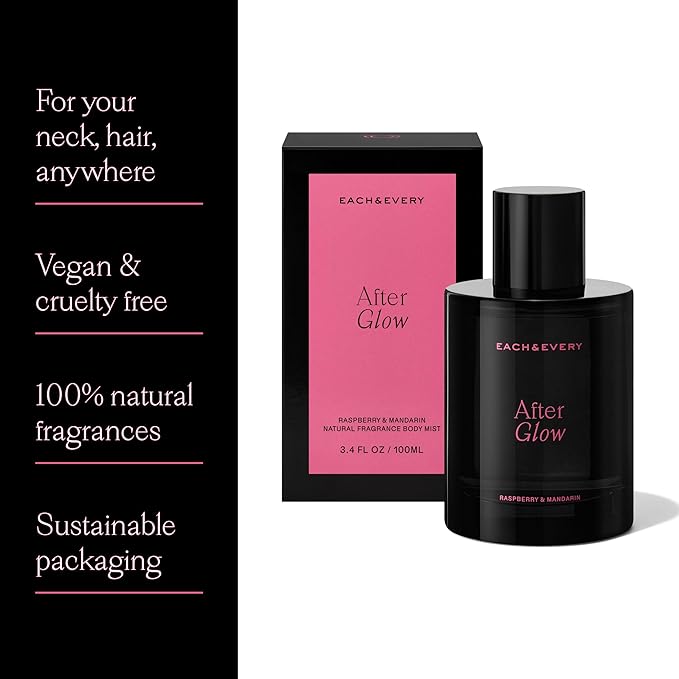Each & Every Hair and Body Mist for Women and Men - 100% Natural Fragrance Body Spray for Women - Vegan & Cruelty-Free - After Glow Scent (Raspberry & Mandarin)