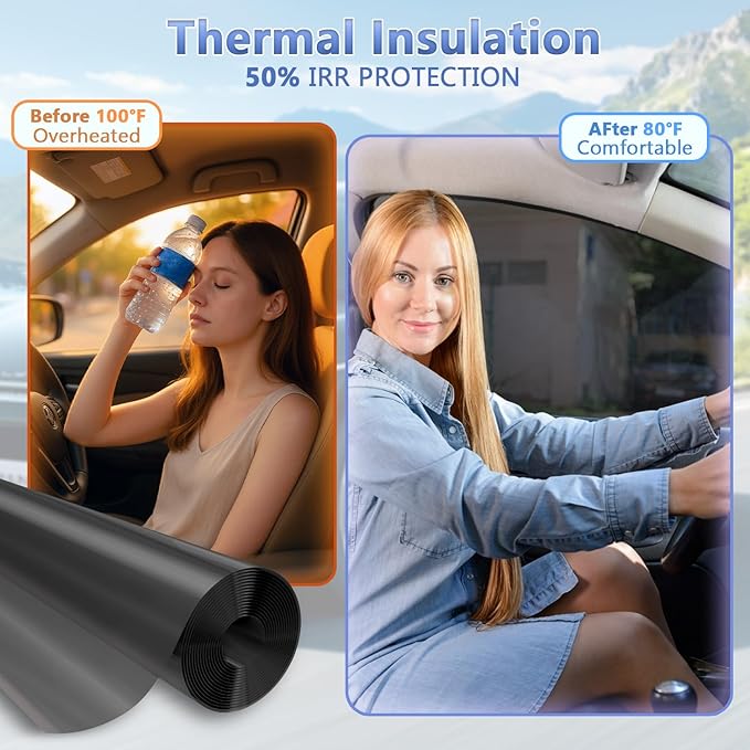 5% VLT Ceramic Car Window Tint Film - (20in * 20ft) Window Privacy Film, 99% Blocks UV & 95% IR Ray, Glare Reduction Blackout Window Film Auto Car Windshield Sun Shade Roll