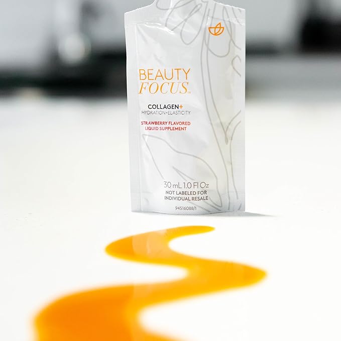 Beauty Focus Collagen Plus | Strawberry Flavor | Bioactive Collagen Peptides | Supports Skin Hydration & Elasticity | Convenient 30mL Pouches for Daily Use