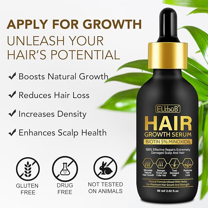 5% Minoxidil Hair Growth Oil with for Men and Women, Natural Scalp Treatment for Thinning Hair, Promotes Thicker, Fuller, and Healthier Hair, Clinically Proven Formula