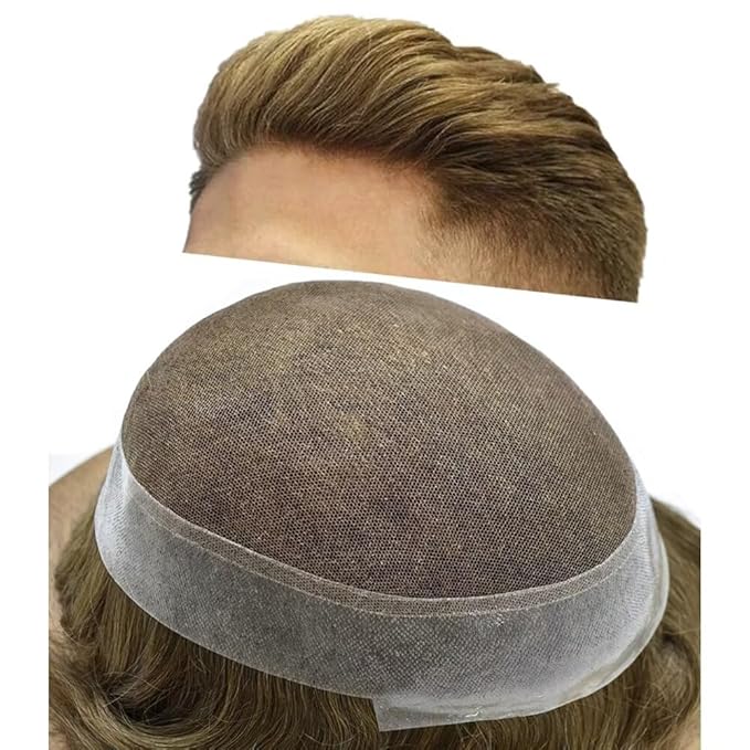 FACE MIRACLE Toupee for Men French Lace Hairpiece Human Hair Replacement System Skin PU Mens Toupee Hair Wigs for Man V-Looped Front Hair Prosthesis 6"X9" 7ASH Light Ash Brown