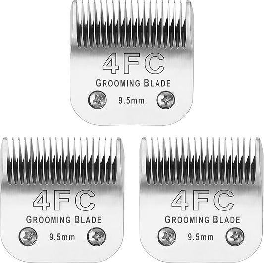 3 Pcs Size 4FC Detachable Dog Grooming Blades, Compatible with Andis, Oster A5, Wahl KM10 Series Clippers, Cut Length 9.5mm, Silver(4FC 9.5mm, 3 Packs)