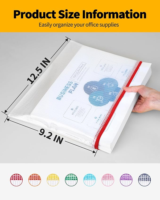 SUNEE Mesh Zipper Pouch 9.2x12.5 in (6 Colors, 24 Packs),Extra Large Water-Resistant Zip Bag for School Office Supplies, Puzzles & Games Organizing Storage
