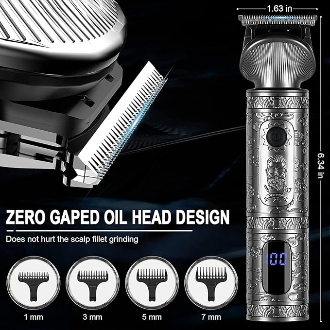 Hatteker Beard Trimmer Kit for Men Professional Hair Clipper T-Blade Beard Hair Shaver Nose Trimmer Hair Cutting Kit Body Grooming Kit Cordless 6 in 1