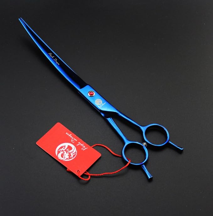 Purple Dragon 8 inch 3 in 1 Professional Pet Grooming Thinning Scissors - Upward Curved Shears and Dog Hair Cutting Scissor - Perfect for Pet Groomer or Family DIY Use (Blue)