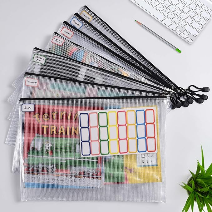 12PCS Mesh Zipper Pouch, Waterproof Tear-Resistant Document File Folders, A3 Size Zipper Documents Pouch Document Organizer Bags for School Office Home Travel Storage(17×12Inch)