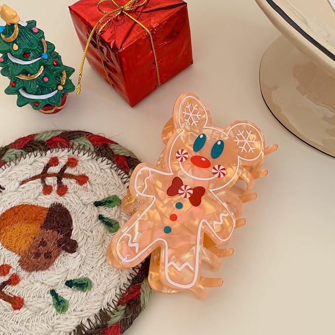 Glitter Gingerbread Man Hair Clips - Christmas Cute Reindeer Hair Claw Clips Winter Holiday Strong Grip Clips for Thick/Thin Christmas Large Acrylic Hair Hairpin Accessories for Festival Decor