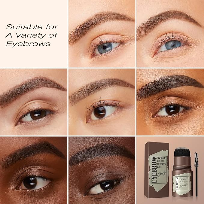 Eyebrow Stamp Stencil Kit - Eyebrow Powder with Brush Long-Lasting & Waterproof Brow Shaping Kit with 24 Reusable Thin & Thick Eyebrow Stencils for Natural Eyebrow Color (Black Brown)