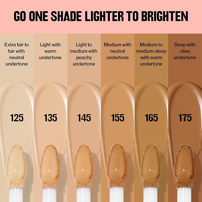 Revlon Glimmer Brightening Concealer, Liquid Under Eye Makeup, Made with Caffeine, Vitamin C, & Stevioside, 165, 0.3 fl oz