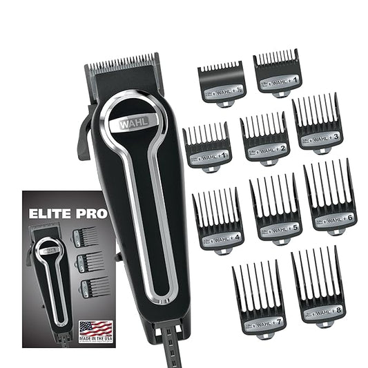 Wahl USA Elite Pro High-Performance Corded Home Haircut & Grooming Kit for Men – Electric Hair Clipper – Model 79602M